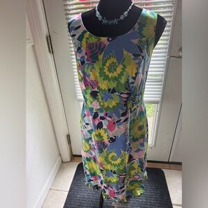 Talbots Island Floral Sheath Dress with colorful, ruffled hem. Sz 8